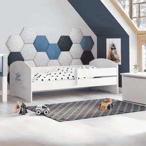 Cama infantil LUK ursinho azul 160x80 com grades - colchão e estrado incluído
