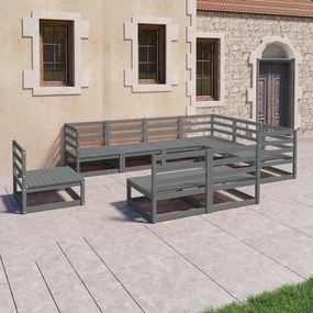 vidaXL 9 pcs conjunto lounge de jardim pinho sólido cinzento