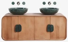 Conjunto De Móvel De Casa De Banho Dupla Suspensa 130x45 Cm Em Madeira De Manga E Pedra Natural Kivalina Sem Espelho & Mármore Verde Udaipur - Madeira