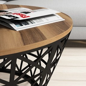 Mesa de Centro Stil Metal Ferforje – Nogueira/Preto – 90x90x38 cm