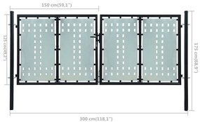Portão de cerca com porta única 300x175 cm preto