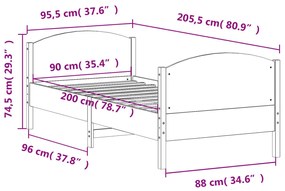 Estrutura cama c/ cabeceira 90x200 cm pinho maciço castanho-mel