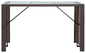 7 pcs conjunto bar para jardim c/ almofadões vime PE castanho