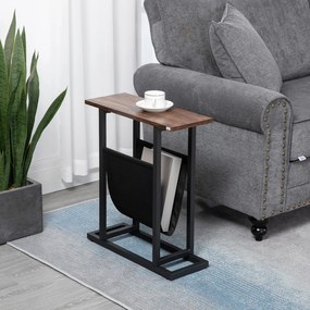 Mesa de apoio com porta-revistas, estrutura em aço 49 x 19 x 55 cm, preto e castanho escuro