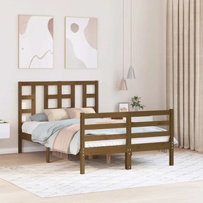 Estrutura de cama dupla pequena 4FT madeira maciça castanho-mel