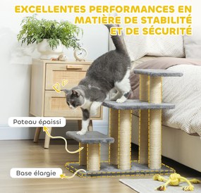 Escada ajustável para animais de estimação com 3 degraus, escada para gatos e cães, com arranhadores de sisal e bola, 52 x 34,5 x 54 cm, cinzenta