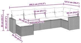 7 pcs conj. sofás jardim com almofadões vime PE cinzento-claro