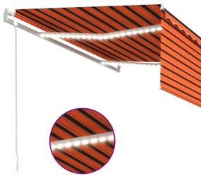 Toldo autom. LED e sensor de vento 4,5x3 m laranja e castanho