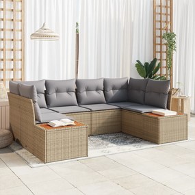 Conjunto de Sofá de Jardim de 6 Peças com Almofadas Bege Rattan Poliés