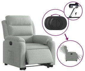 Poltrona reclinável elevatória elétrica veludo cinzento-claro