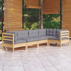 vidaXL 5 pcs conjunto lounge de jardim c/ almofadões cinza pinho