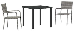 Conjunto de 3 peças de jantar de jardim em rattan sintético cinza.