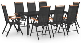 9 pcs conjunto de jantar para jardim alumínio preto