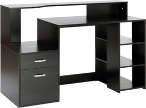 HOMCOM Secretária para computador com 2 gavetas, secretária com arrumação, 137 x 55 x 92 cm, prateleiras abertas e bandeja para impressora, estilo moderno, mesa para computador para quarto, estúdio, preto | Aosom Portugal