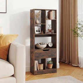 Estante Livreira Estreita, 50 x 24 x 130 cm, 7 Compartimentos e Gaveta Integrada, Castanho