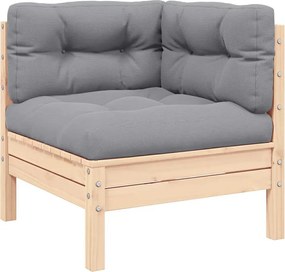 vidaXL Sofá de canto p/ jardim c/ almofadões cinzentos pinho maciço