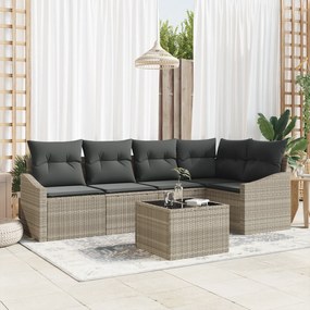vidaXL Conjunto de Jantar de Jardim de 6 Peças com Almofadas Cinzas em Rattan Sintético