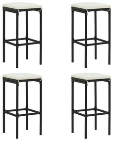 5 pcs conjunto de bar p/ jardim c/ almofadões vime PE preto