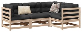 4 pcs conjunto de sofás p/ jardim com almofadões pinho maciço