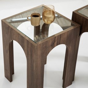 Conjunto de Mesas de Café Seine – Transparente e Nogueira – 35x50 cm e