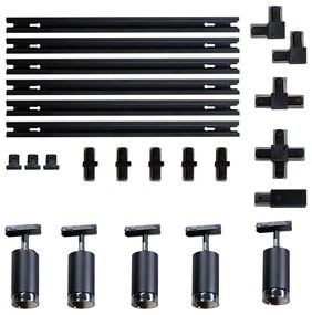 Sistema de iluminação de trilho moderno com 5 focos pretos fumê monofásicos - Iconic Jeana