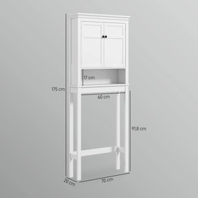 Móvel sobre Sanita Armário para Máquina de Lavar Roupa com 2 Portas Compartimento e Prateleira Ajustável 70x20x175 cm Branco