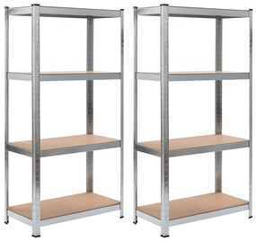 Prateleiras de arrumação 2 pcs prateado 80x40x160 cm aço e MDF