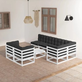 8 pcs conjunto lounge de jardim c/ almofadões pinho maciço