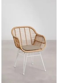 Cadeira De Jantar Com Braços Em Rattan Sintético Zole Branco & Castanho Moka - Sklum