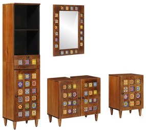 vidaXL Conjunto de Móveis para Banheiro com gaveta 4 pcs Nogueira