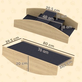Balança de agilidade para cães reversível 2 em 1, escada para cães com 3 degraus em madeira, 80 x 39,5 x 20 cm, madeira natural