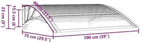 Toldo para porta 100x75 cm policarbonato cinzento/transparente