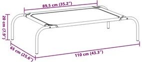 Cama para cães elevada 110x65x20 cm Textilene e aço cinzento