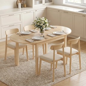 Mesa de jantar oval dobrável 140 x 70 x 75 em madeira maciça (CADEIRAS NÃO INCLUIDAS), com 2 abas, que ocupa pouco espaço, cor natural