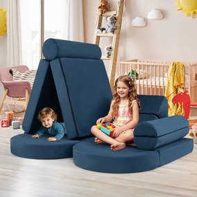 Sofá modular de 13 peças para crianças  seccional versátil para crianças para creche de espuma convertível Azul Marinho