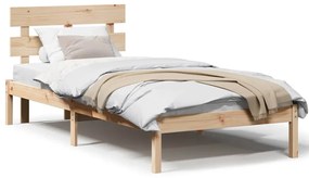 Estrado de Cama com Cabeceira 90x190 cm Madeira Sólida de Pinho