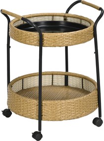 Outsunny Carrinho de Serviço ao Ar Livre, 2 Níveis, Freios, Polyrattan, Estrutura Metálica, Φ50 x 66H cm, Amarelo | Aosom Portugal