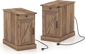 Conjunto de 2 mesas cabeçeira, mesas apoio 35 x 60 x 62 cm com estação de carregamento e armazenamento, gaveta, estante ajustável e bandeja removível,