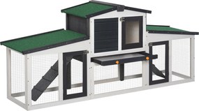 Coelheira de Madeira Gaiola para Coelhos com Teto Rebatível Escada e Bandeja Amovível para Exterior 197x49x86 cm Cinza