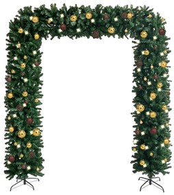 3078013 vidaXL Grinalda de Natal com luzes LED e bolas 240 cm verde
