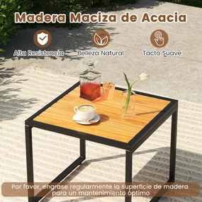 Conjunto de móveis de jardim em rattan PE de 5 peças com pufes, almofadas e mesa de café em madeira acácia cinzento