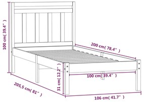 Estrutura de cama 100x200 cm madeira de pinho maciça preto