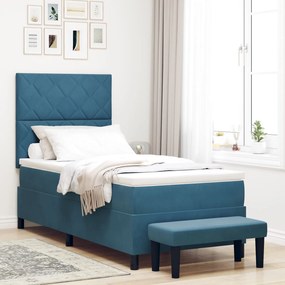 Cama Box Spring com Colchão &amp; Banco Azul Escuro 90x200 cm Veludo