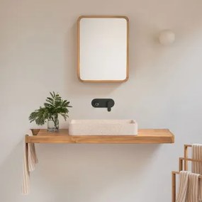 Conjunto De Móvel De Casa De Banho 130x45 Cm Suspenso Em Madeira De Teca Neill Madeira De Teca & Preto Mate Embutido Com Válvula De Escoamento Sem Tra