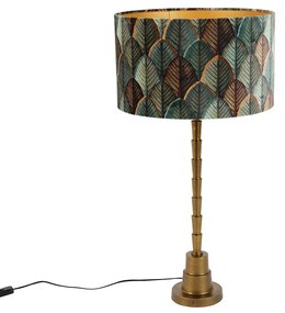 Candeeiro de Mesa Bronze com Abajur de Veludo Design Folha e Interior Dourado - Pisos