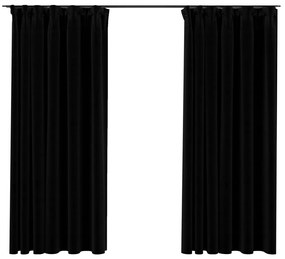 Cortinas opacas aspeto linho com ganchos 2 pcs 140x175 cm preto