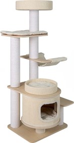 Arranhador para gatos de 151 cm com vários níveis, com poleiro acolchoado, caverna de 2 níveis, poste para arranhar e rede natural + branco