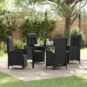vidaXL Conjunto de Jantar de Jardim com Almofadas Pretas em Rattan Sintético