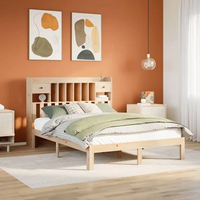vidaXL Cama com estante sem colchão 150x200 cm pinho maciço