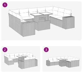 10 pcs conj. sofás jardim com almofadões vime PE cinzento-claro